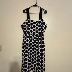 Who What Wear XL Black White Polka Dot Linen Blend Midi Dress